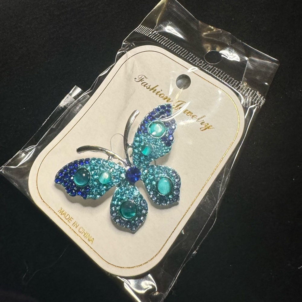 Elegant Blue and Silver Butterfly Brooch